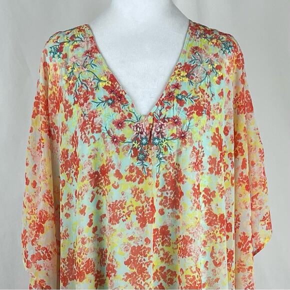 Jason Wu Sheer Floral Coastal Vacation Midi Kaftan Midi Dress NWOT Size L - Picture 3 of 13